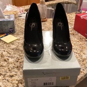 Black patent leather, Jessica Simpson heels, size 7 1/2 rarely worn.